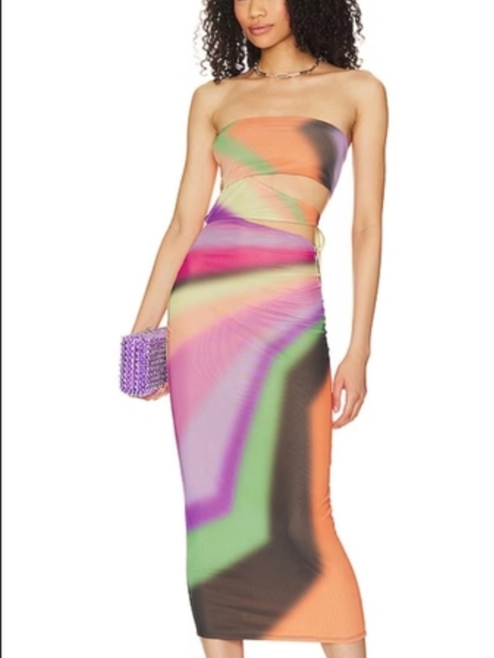 AFRM Strapless Cutout Tie-Side Midi Dress in Multicolor Swirl